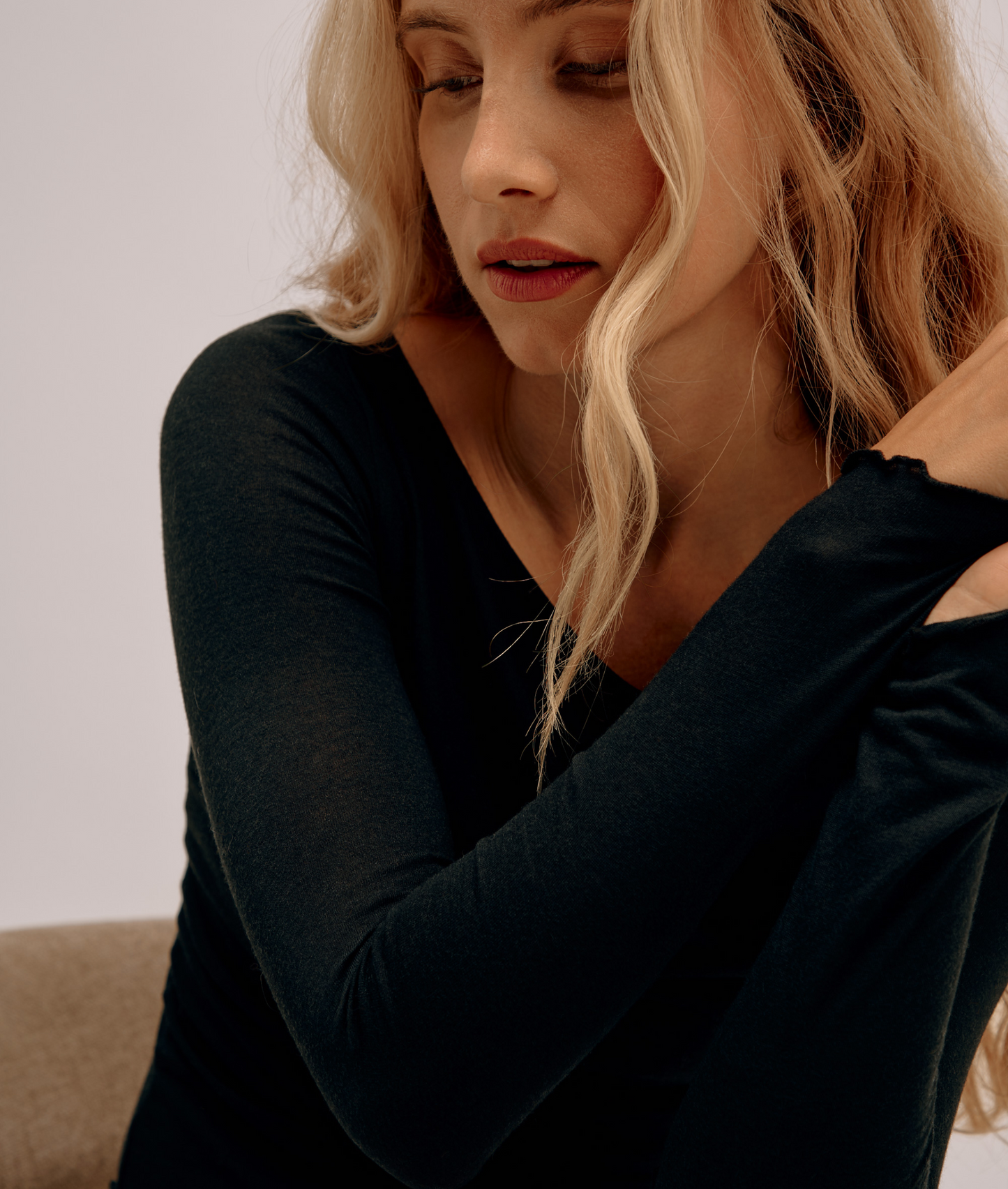 Modal & Cashmere Flared Neck Top