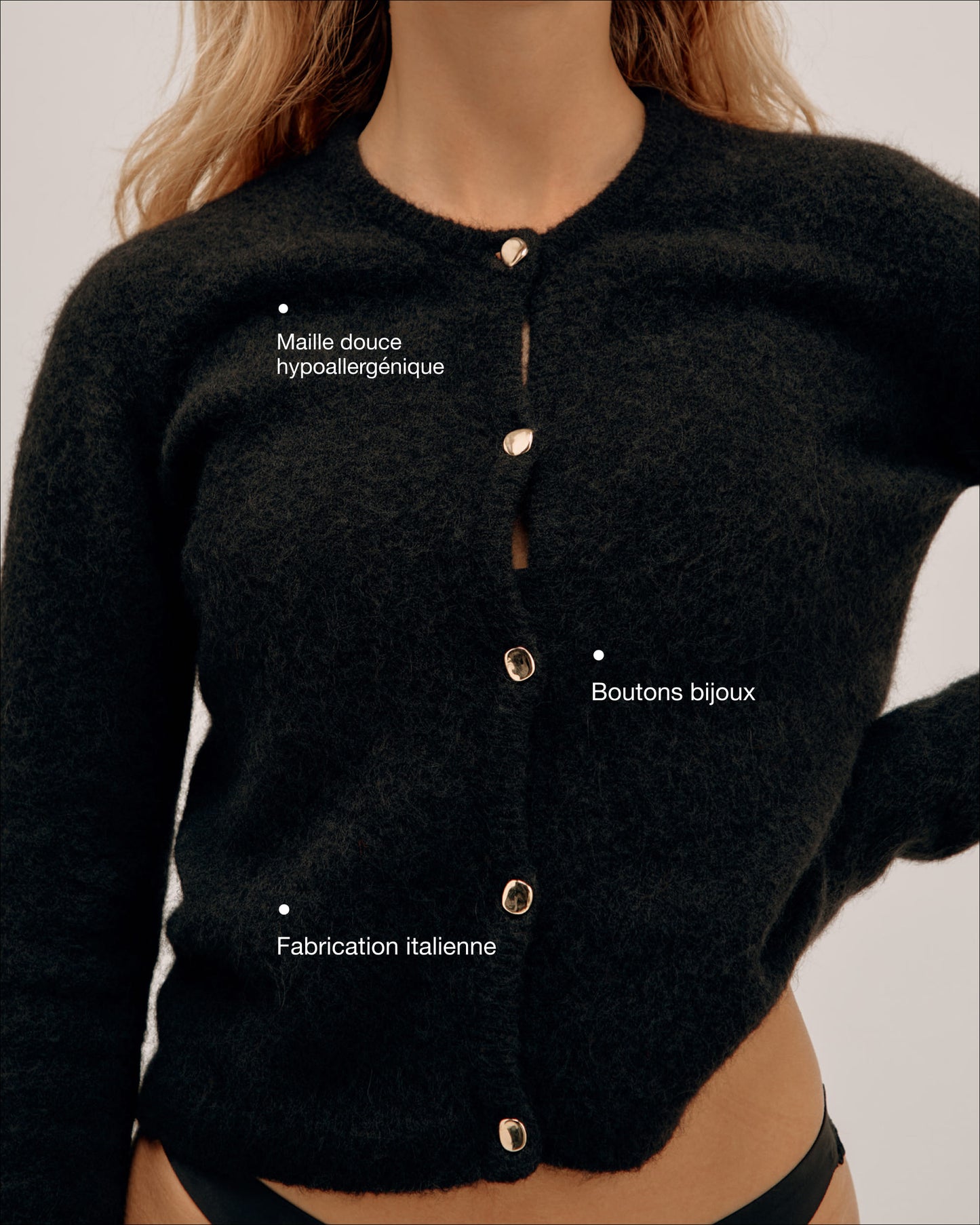 Round Neck Cardigan with Alpaca - Dark