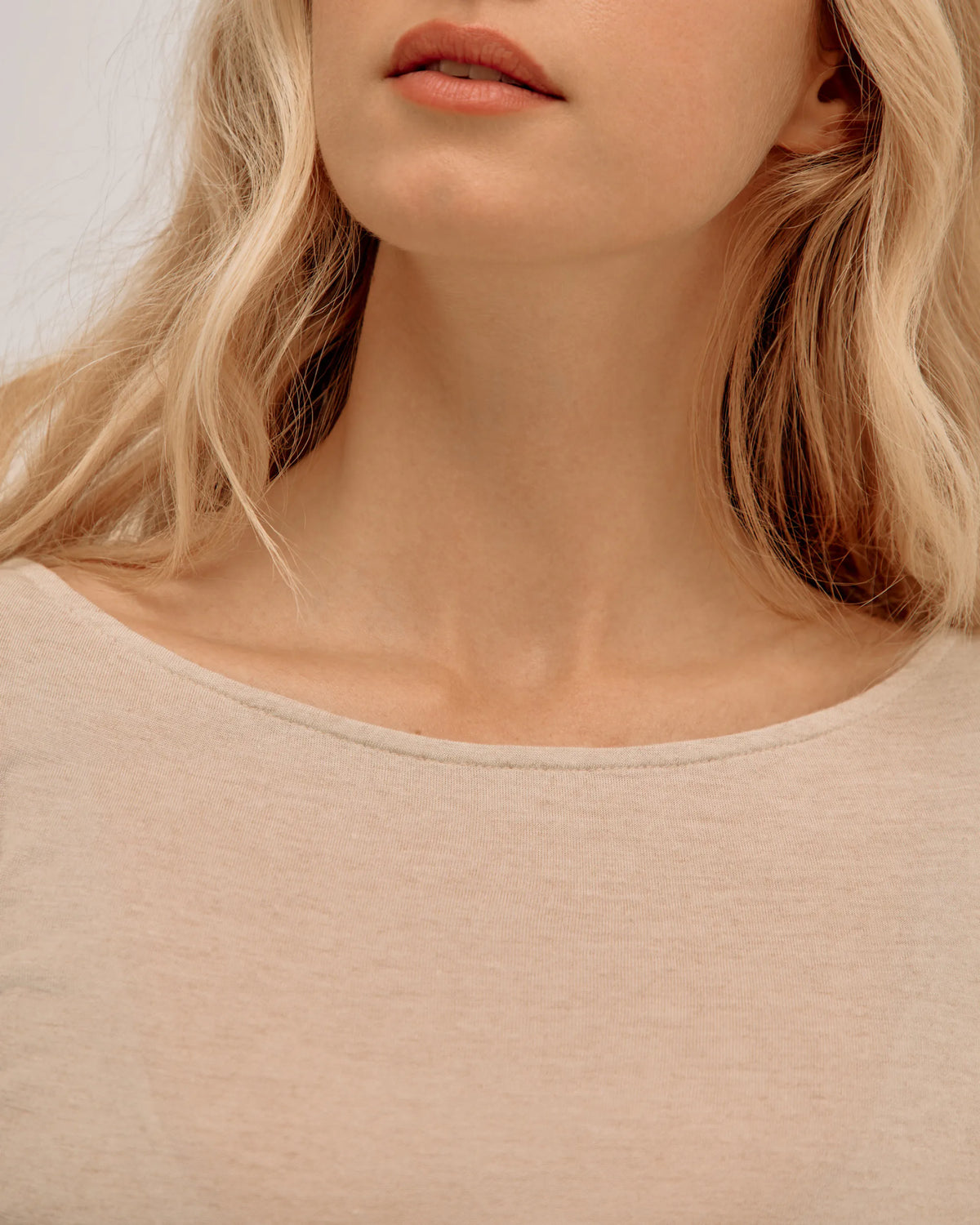 Cashmere & Modal Flared-Neckline Top - Beige