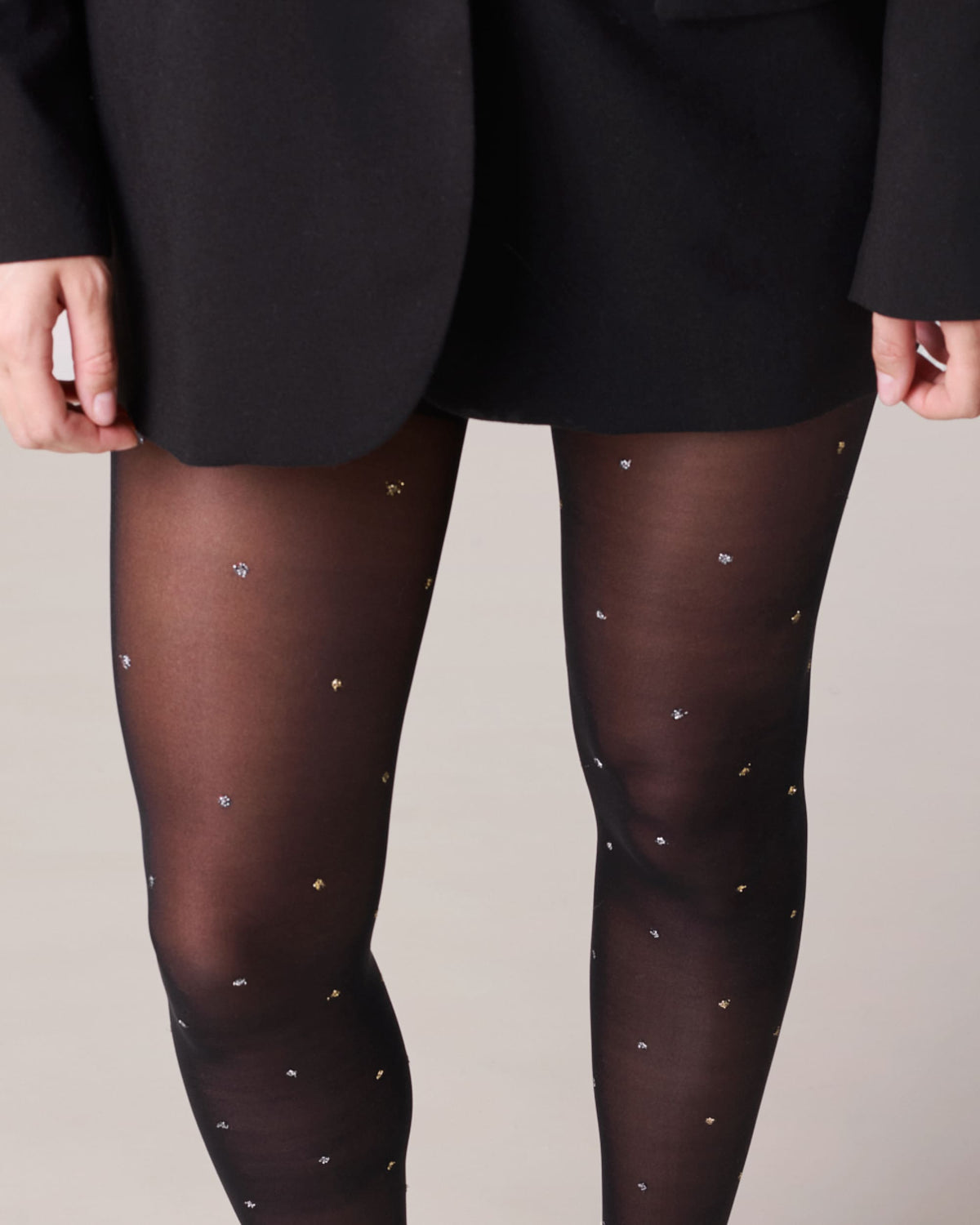 Collants Fins Noirs Fantaisie Les Stars De Minuit - Taille XL, 15 Deniers, Petit Plumetis - Réf. 818 - Neuf Sans étiquette