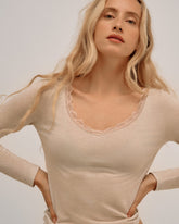 Top Décolleté Dentelle Cachemire & Modal - Beige