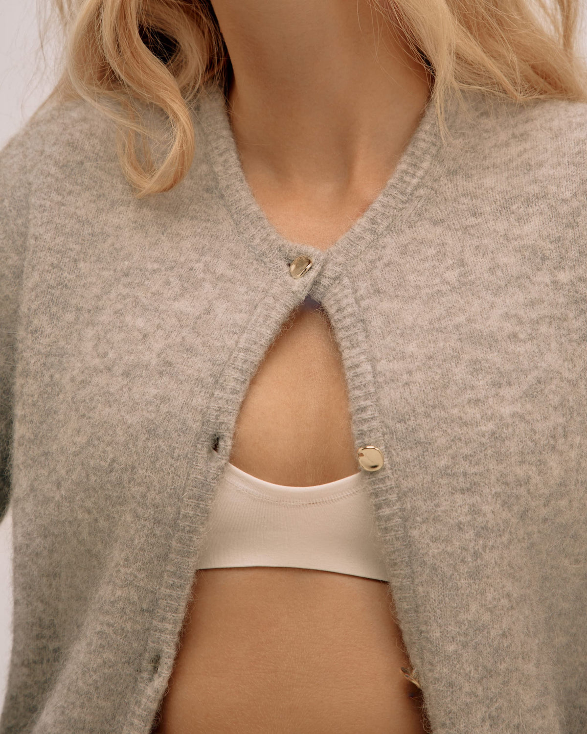 Cardigan Col Rond avec Alpaga - Grey
