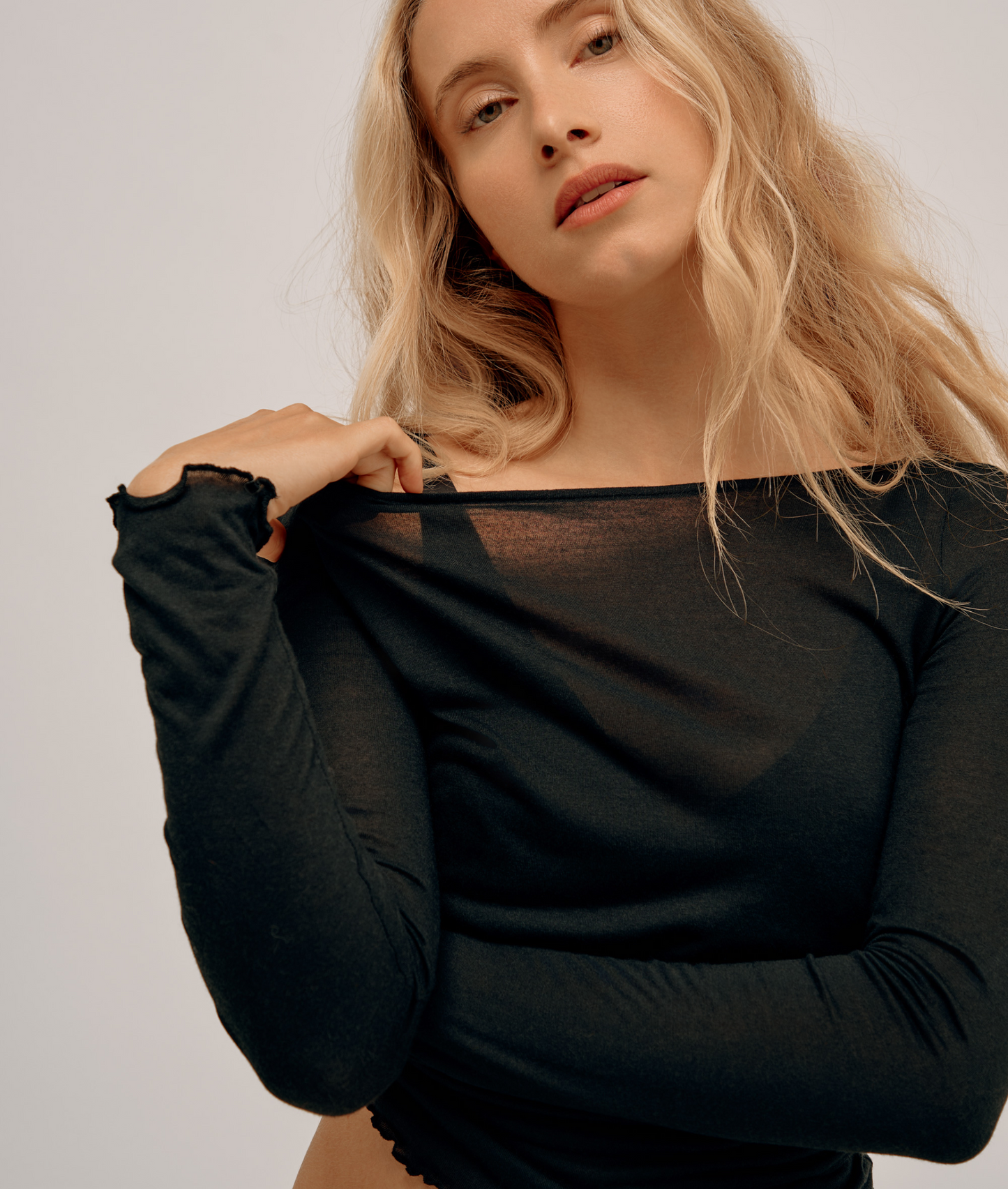 Modal &amp; Cashmere Flared Neck Top
