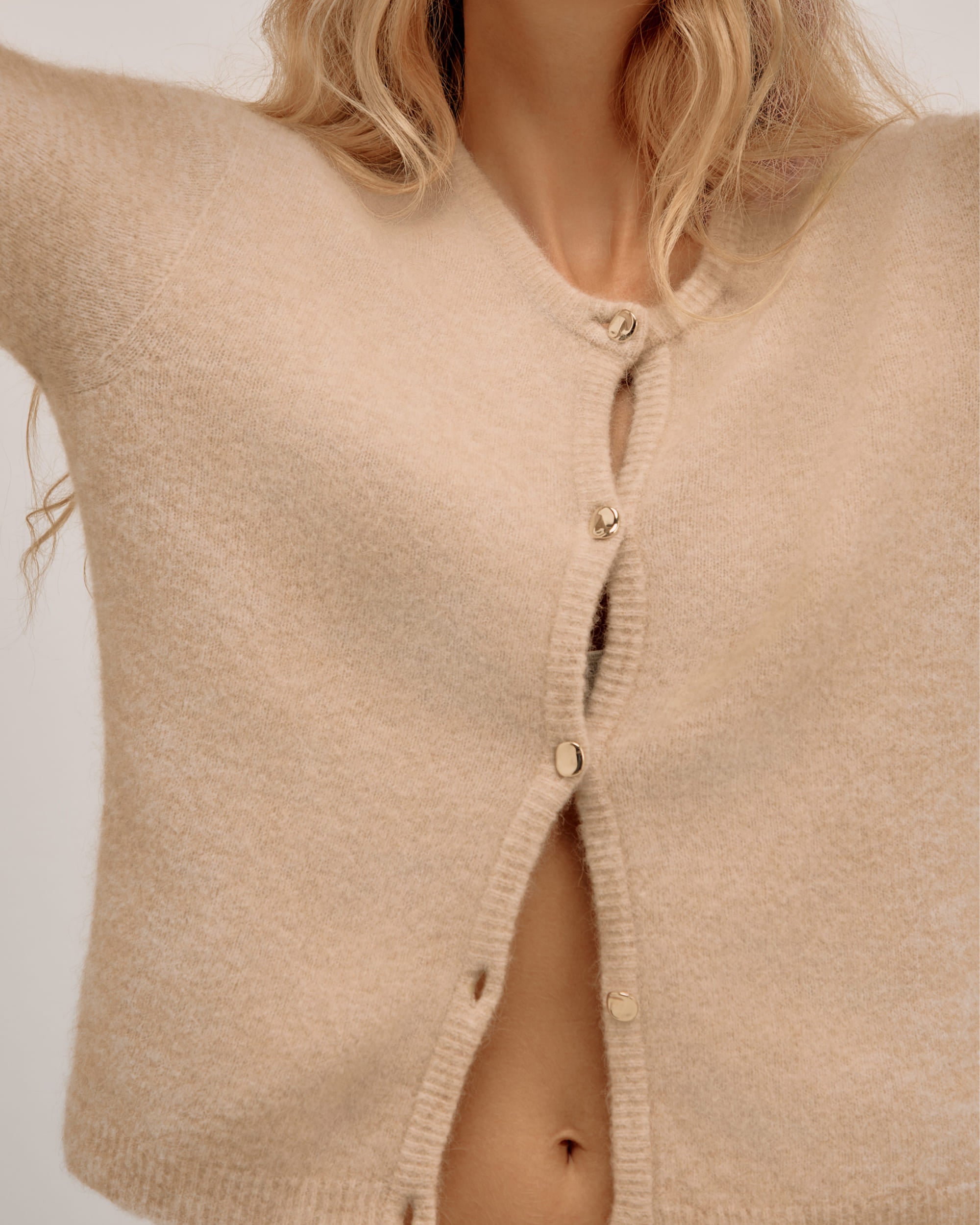 Round Neck Cardigan with Alpaca - Beige