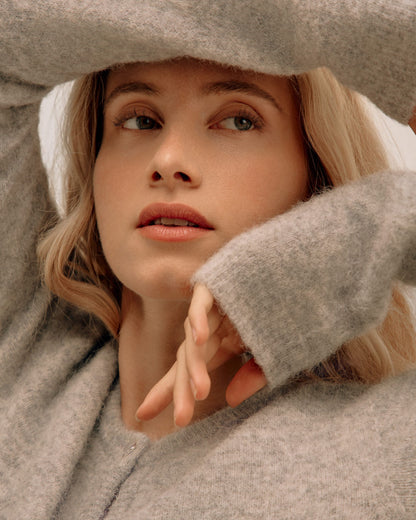 Round Neck Cardigan with Alpaca - Grey