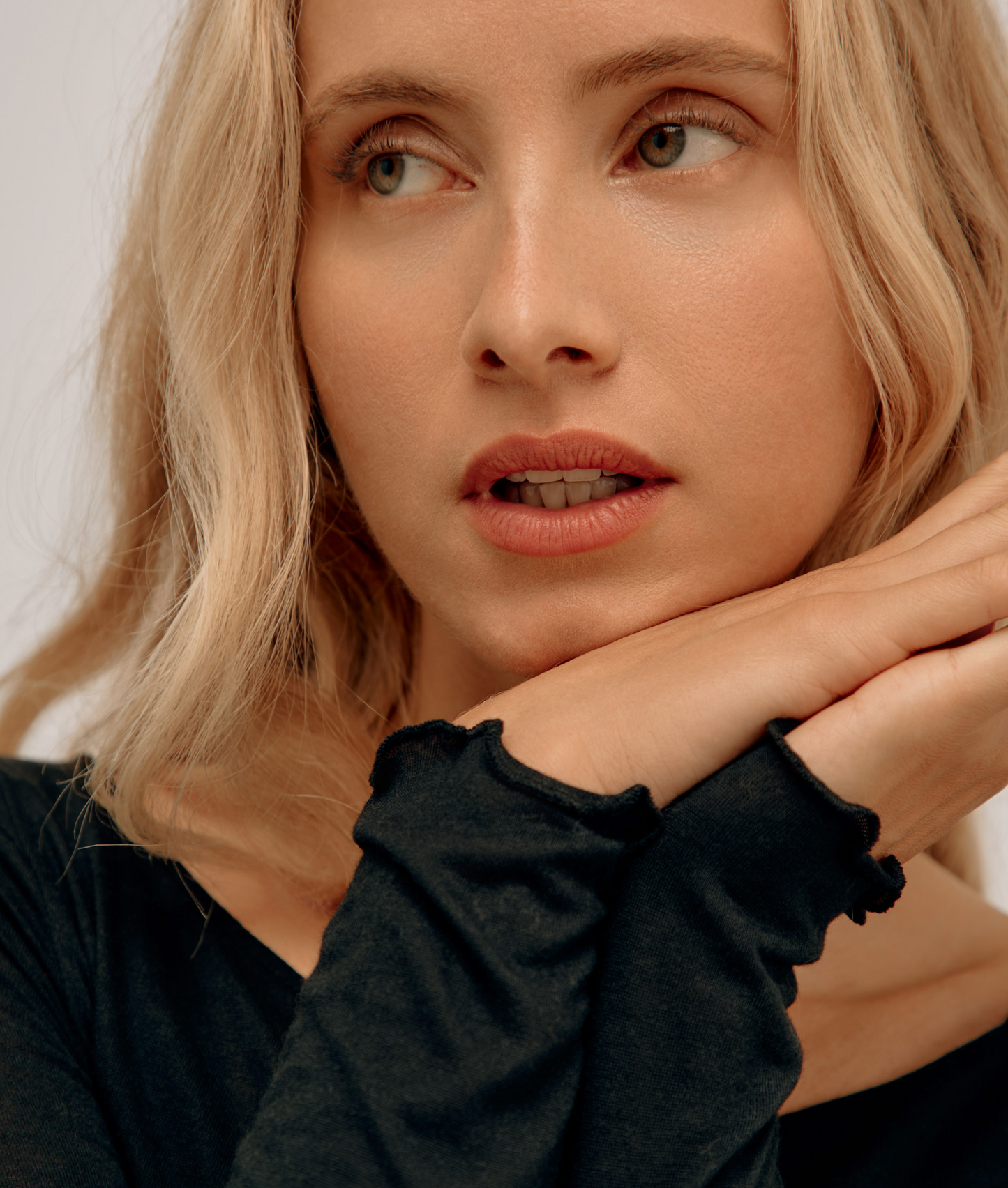 Modal &amp; Cashmere Flared Neck Top