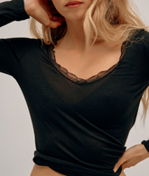 Modal & Cashmere Lace Neckline Top