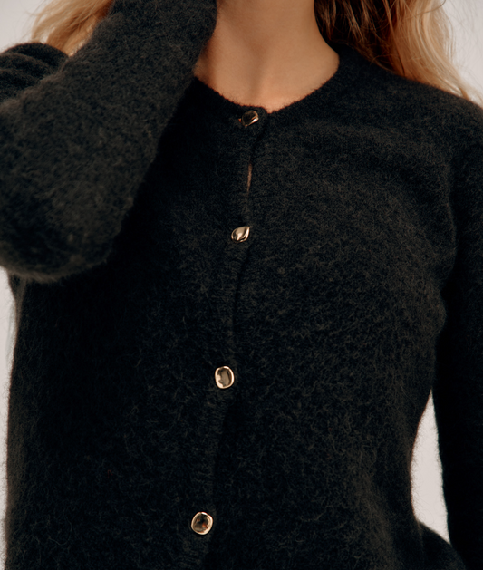 Cardigan Col Rond avec Alpaga - Dark