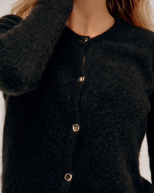 Cardigan Col Rond avec Alpaga - Dark