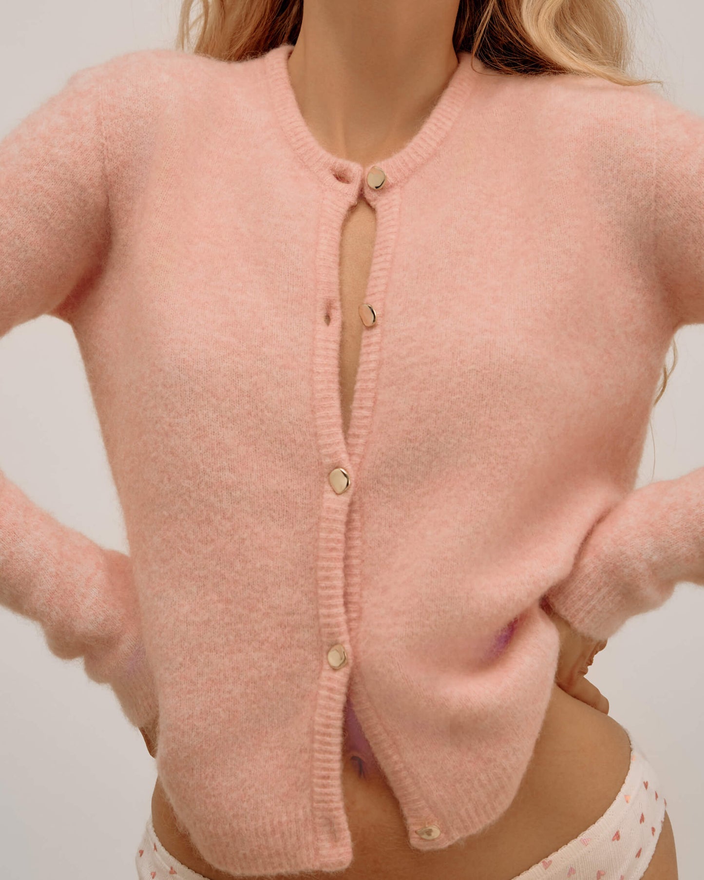 Cardigan Col Rond avec Alpaga - Pink
