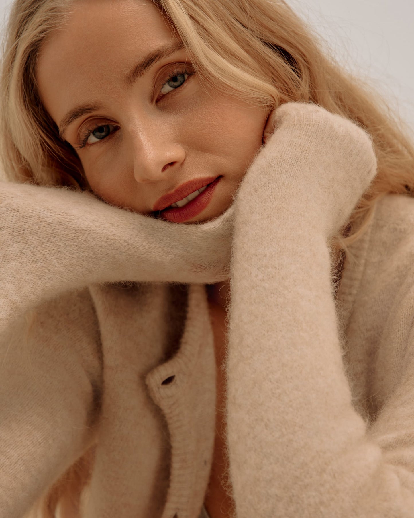 Cardigan Col Rond avec Alpaga - Beige