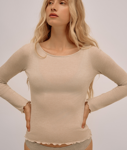 Modal & Cashmere Flared Neck Top
