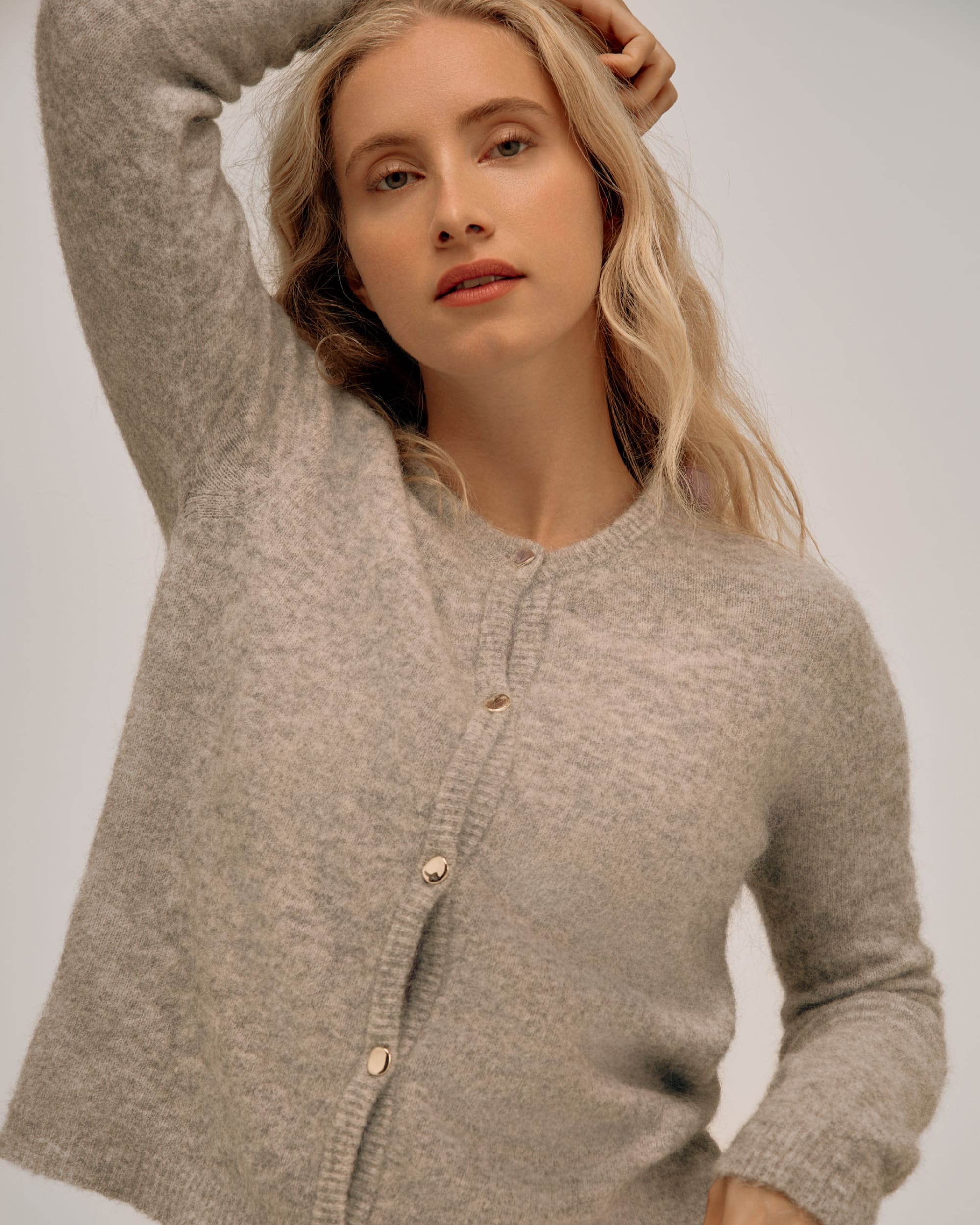 Round Neck Cardigan with Alpaca - Grey