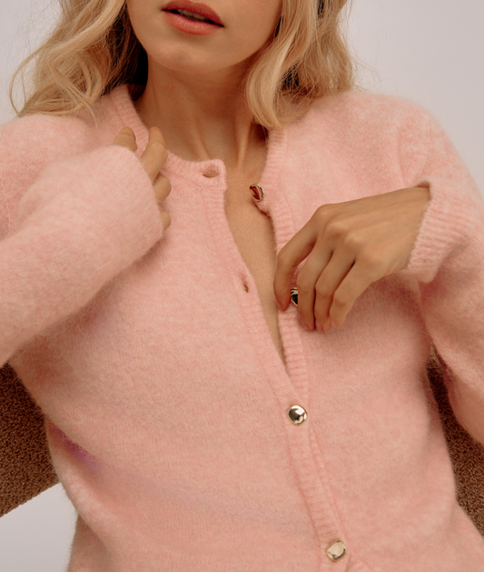 Round Neck Cardigan with Alpaca - Pink
