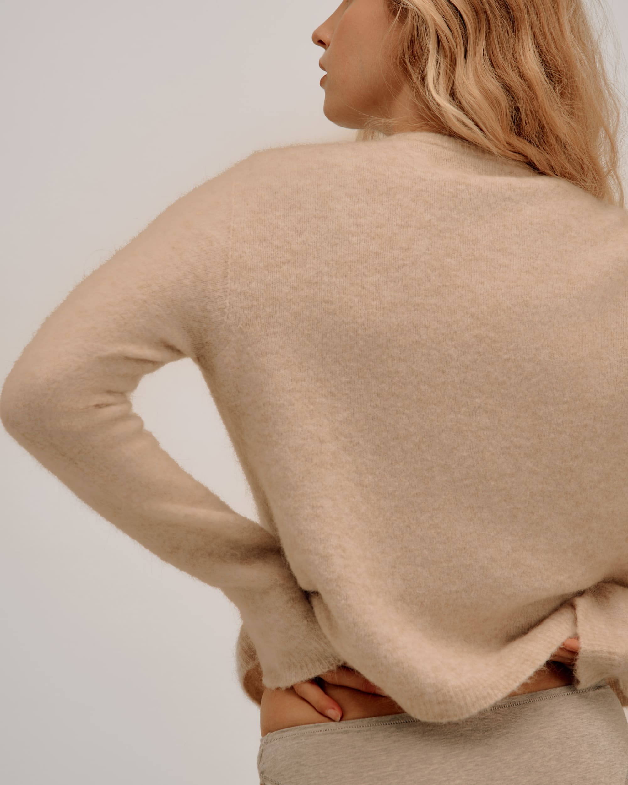 Round Neck Cardigan with Alpaca - Beige