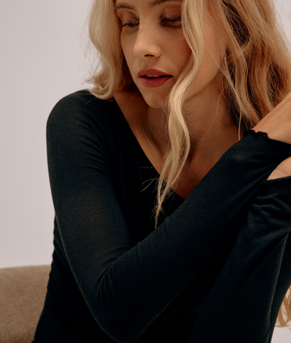 Modal & Cashmere Flared Neck Top