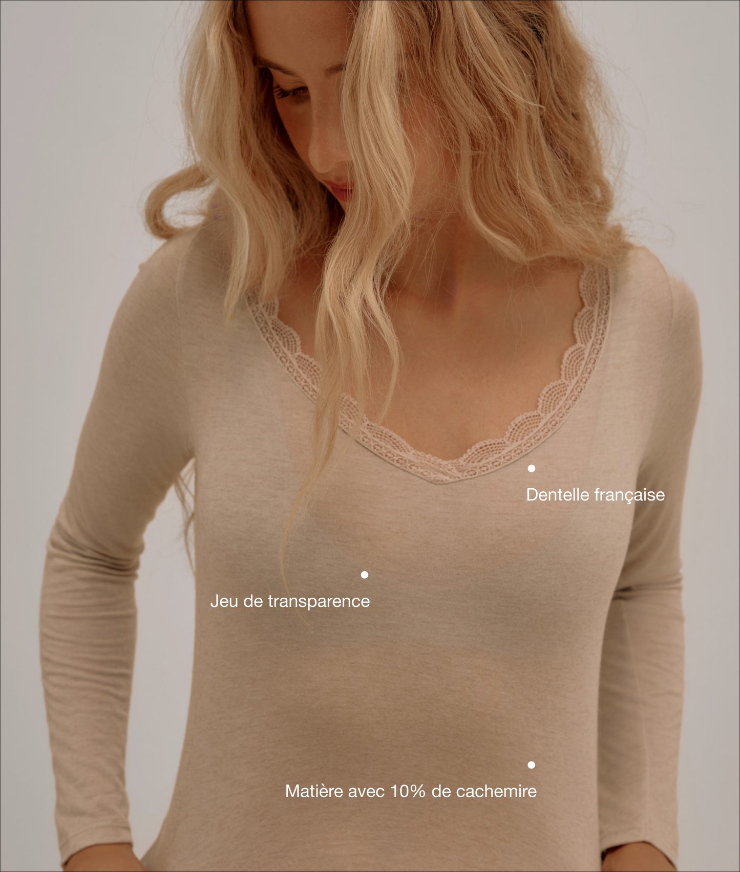 Modal & Cashmere Lace Neckline Top