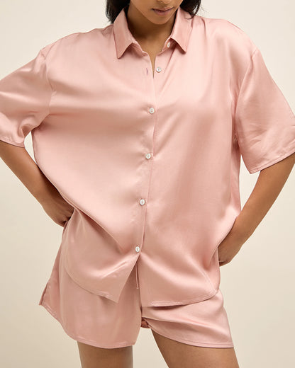 Chemise de Pyjama Oversized Satin - Blush