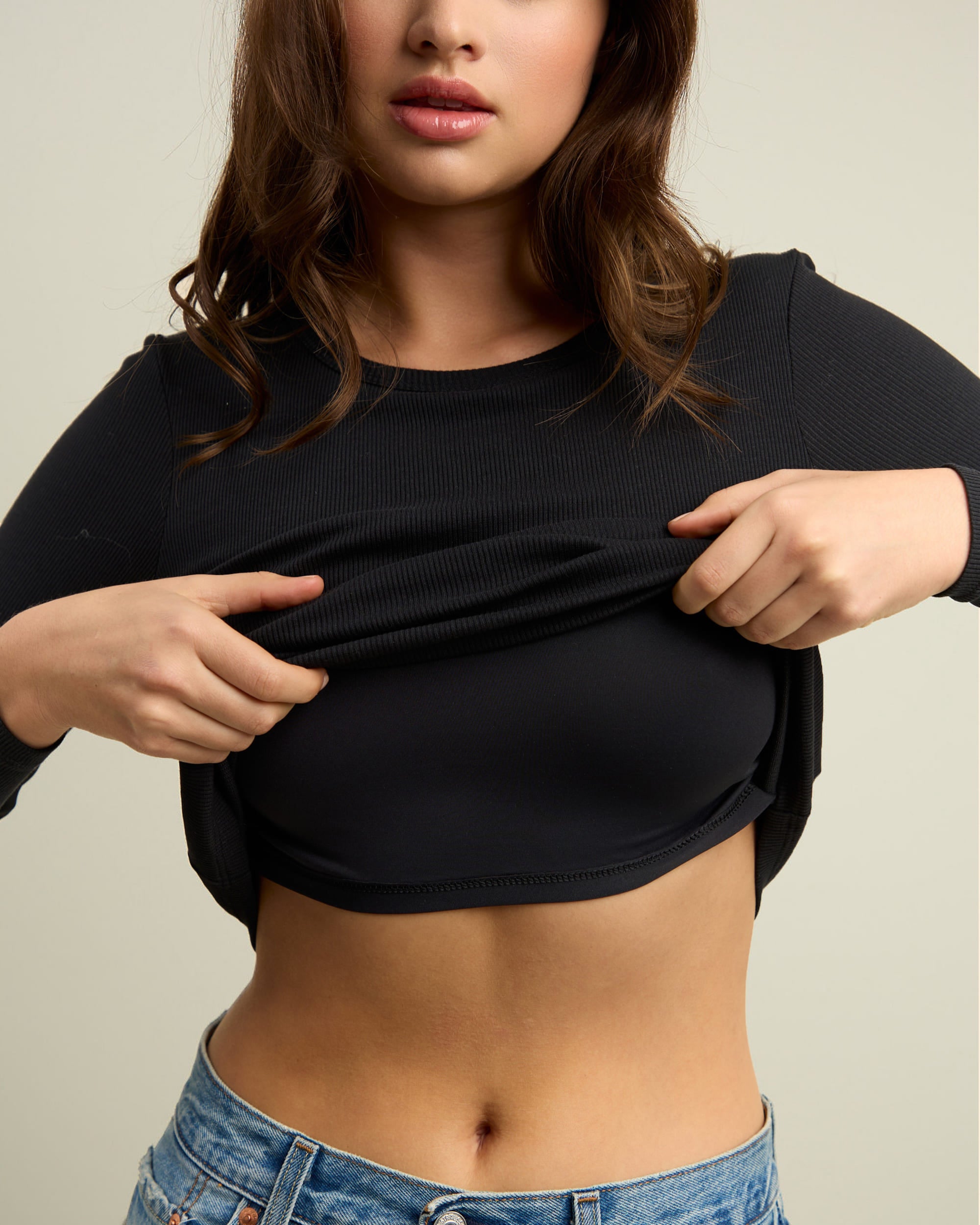 Ribbed Cotton Long Sleeve Tee-shirt