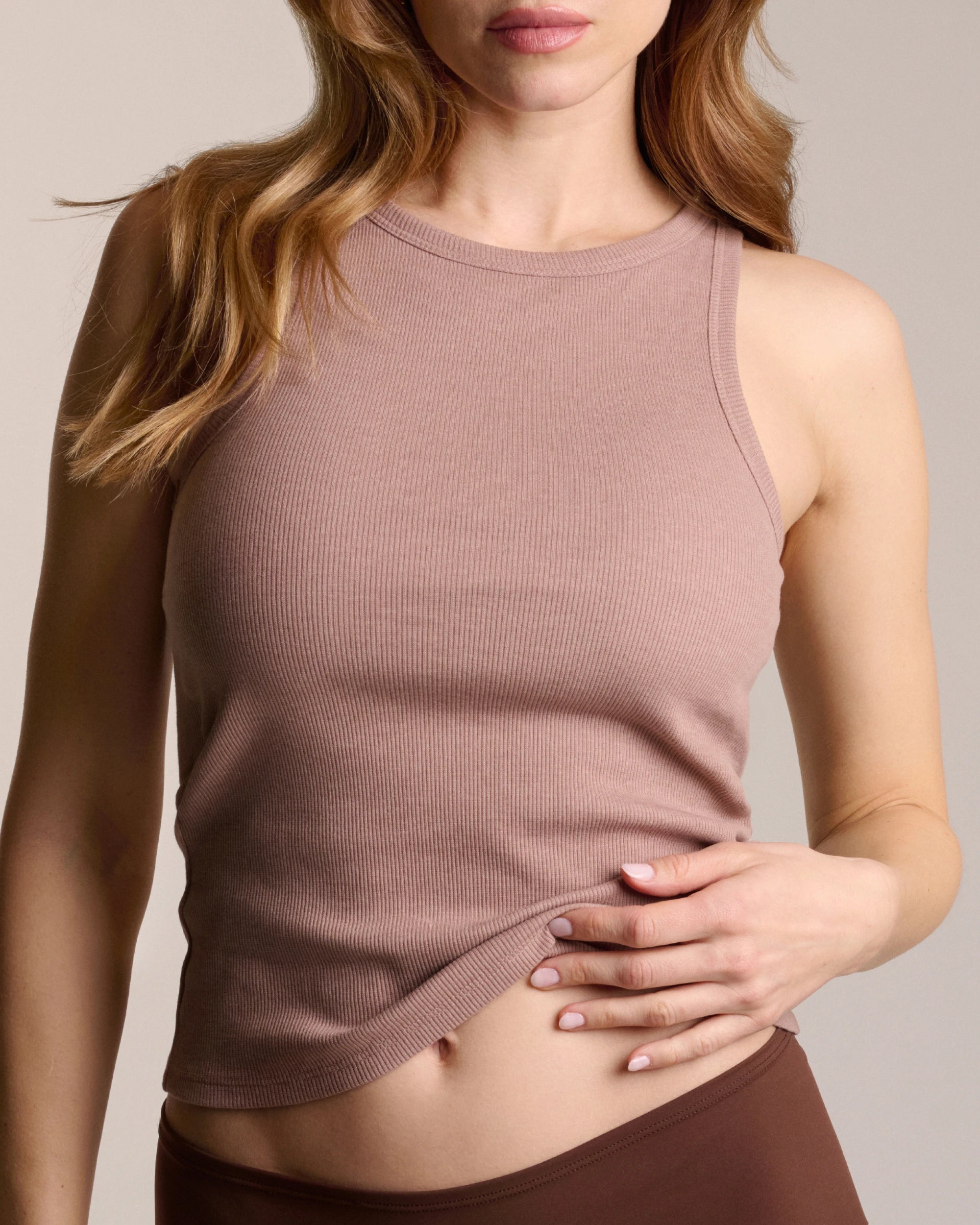 Top Encolure Américaine Coton Côtelé - Light Taupe