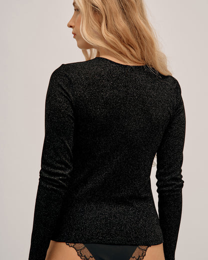 Black Glitter Plunging Neck Cardigan