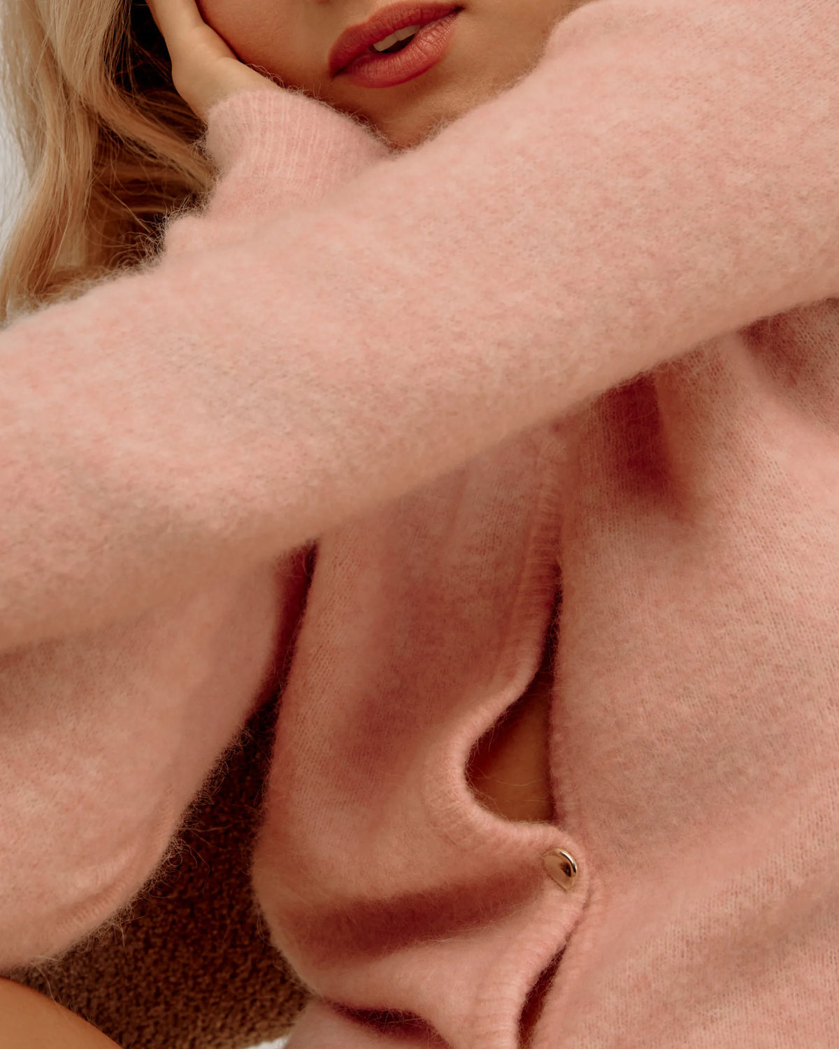 Round Neck Cardigan with Alpaca - Pink