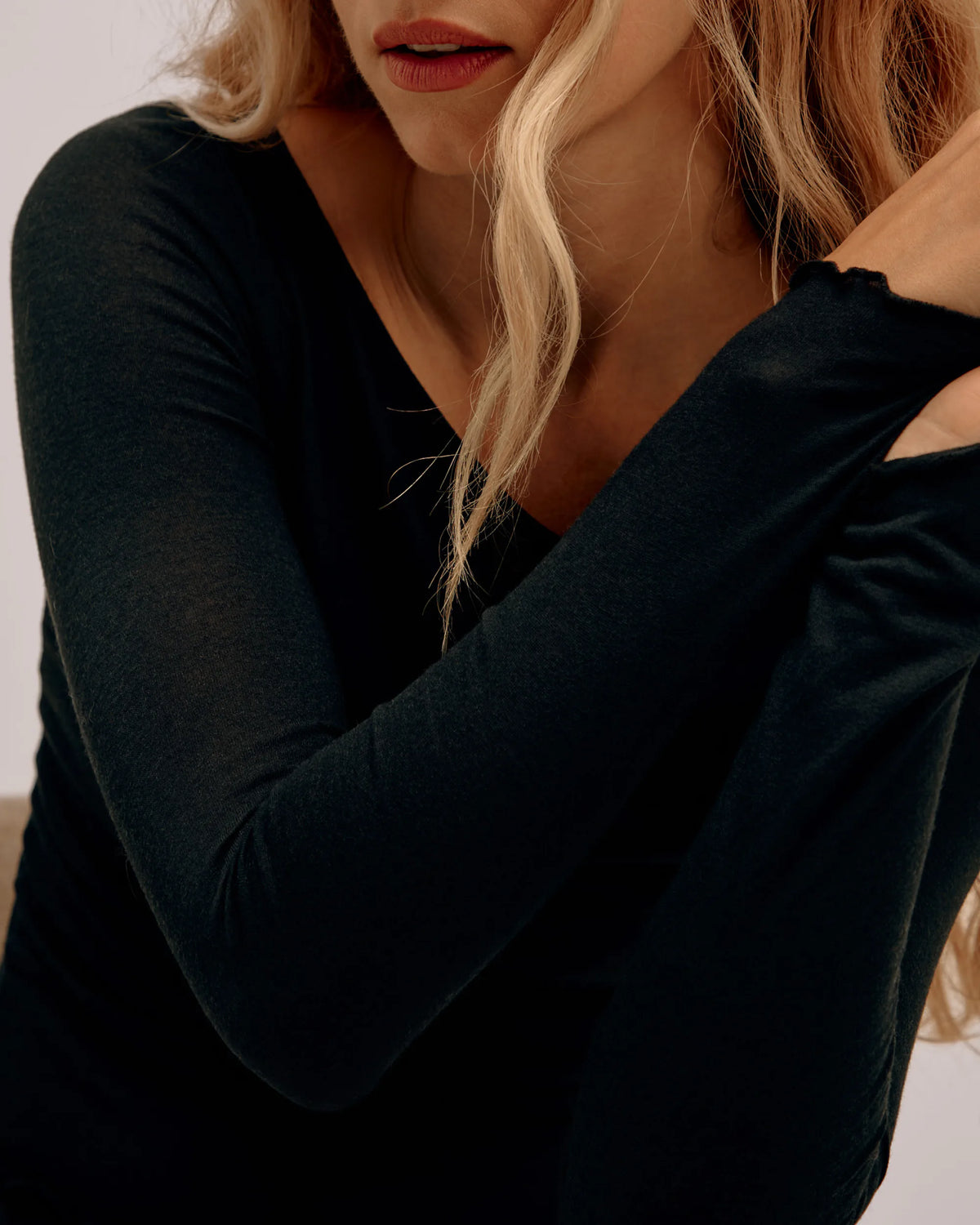 Cashmere & Modal Flared-Neckline Top - Dark