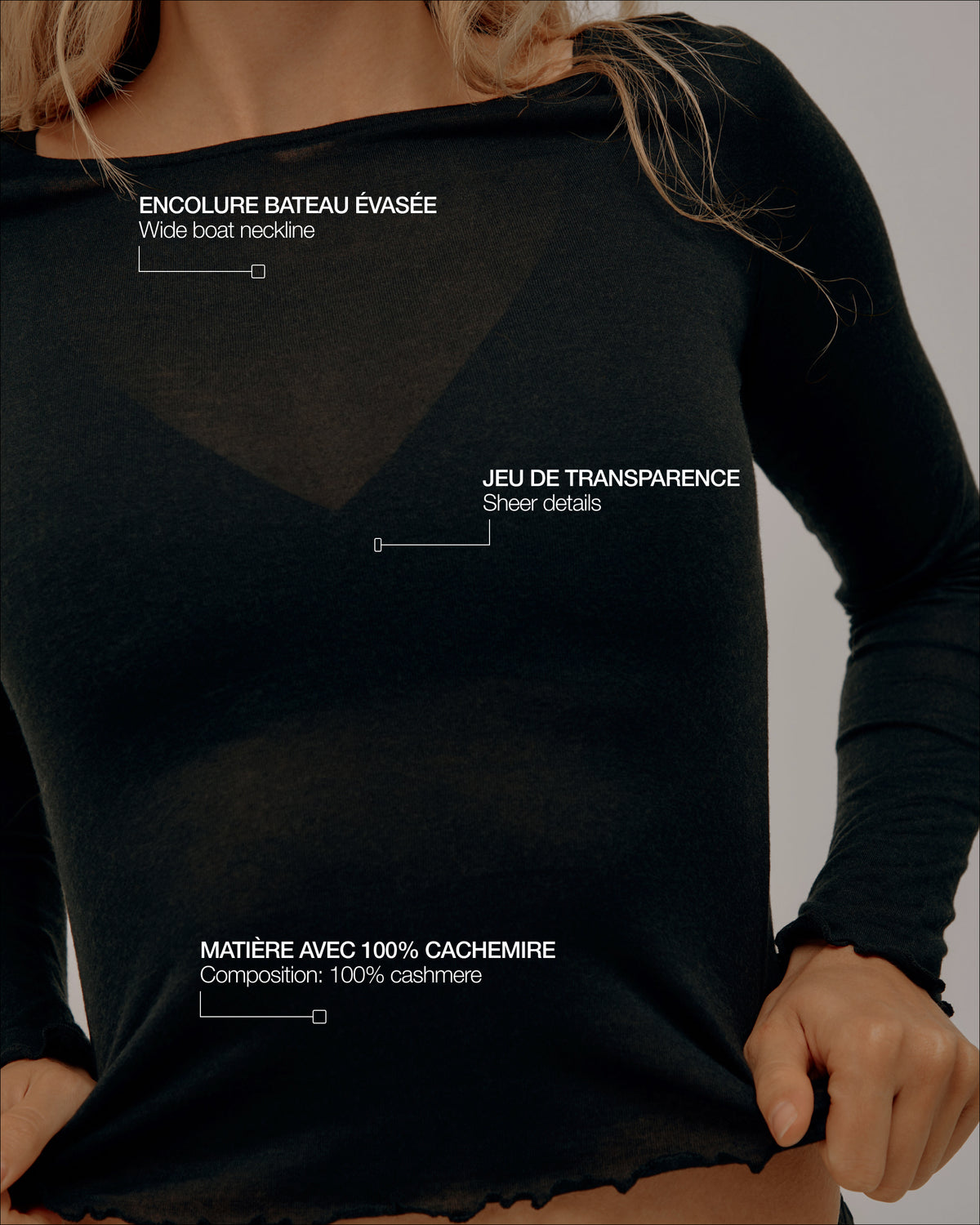 Cashmere & Modal Flared-Neckline Top - Dark