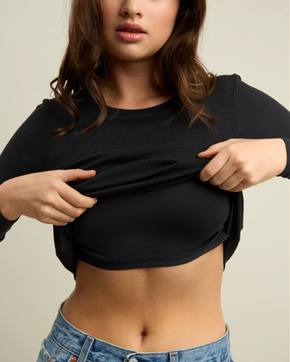 Ribbed Cotton Long Sleeve Tee-shirt