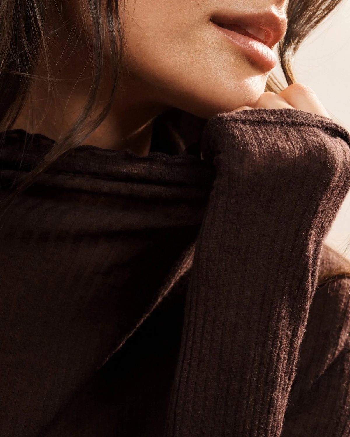 Top Col Montant Manches Longues  - Mocha