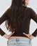 V-Neck Long Sleeve Cotton Top No Bra - Mocha