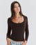 Long Sleeve Cotton Scoop Neck Top No Bra - Mocha