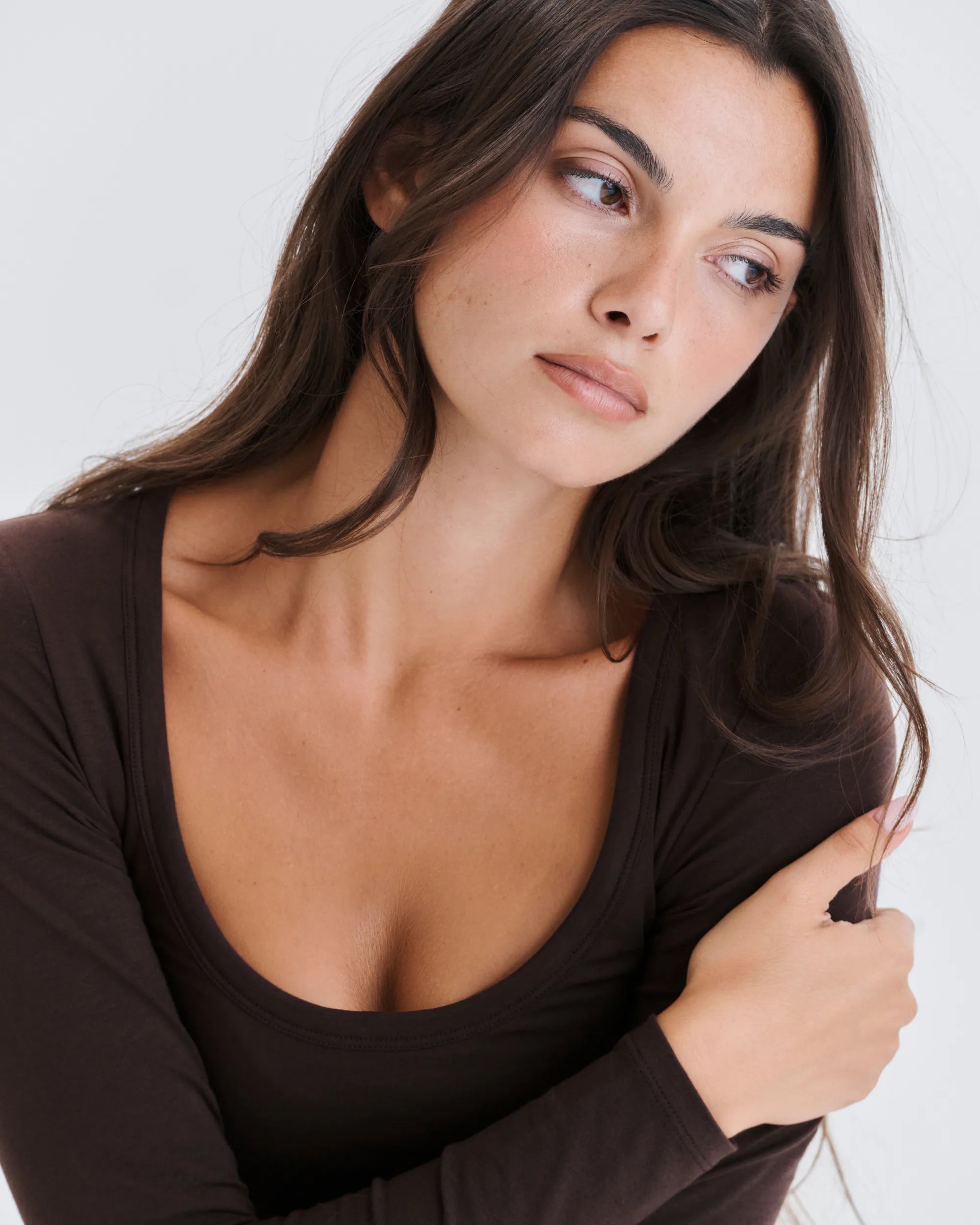 Top Décolleté Manches Longues Coton No Bra - Mocha
