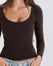 Long Sleeve Cotton Scoop Neck Top No Bra - Mocha