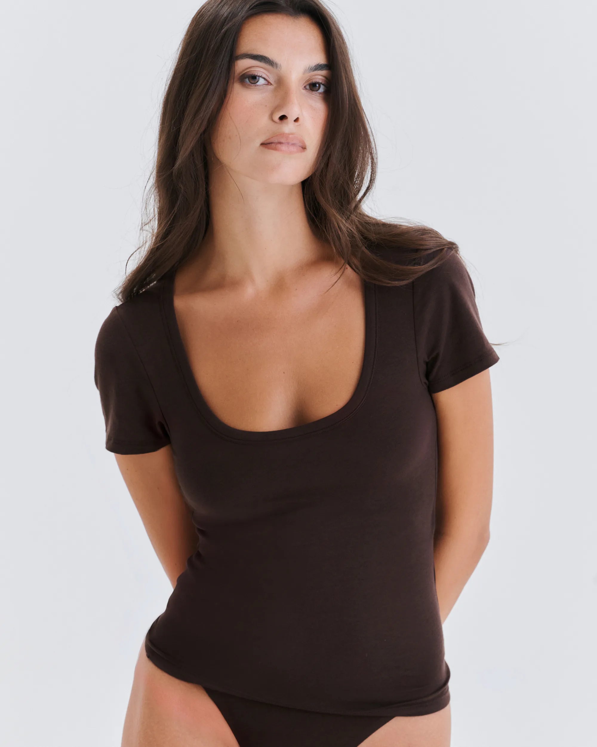 Tee-Shirt Décolleté Coton No Bra - Mocha