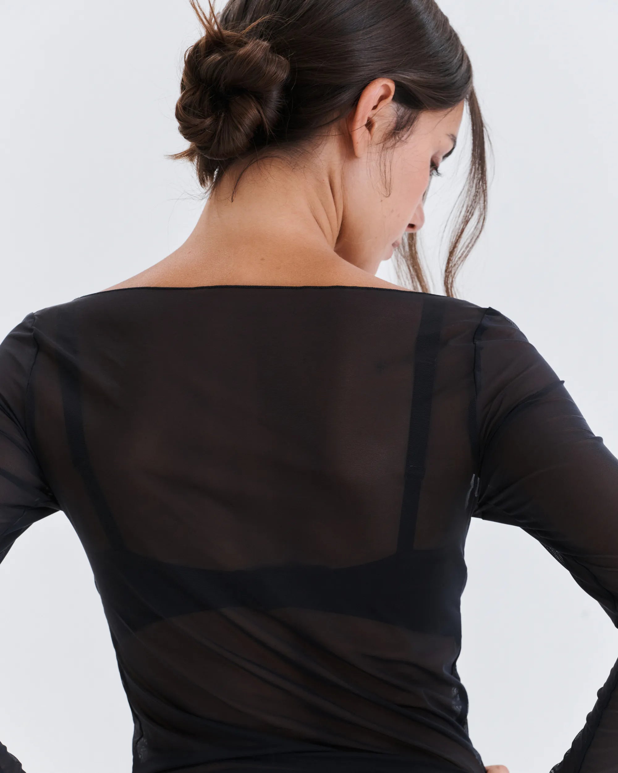Soft Mesh Boat-Neck Top - Dark