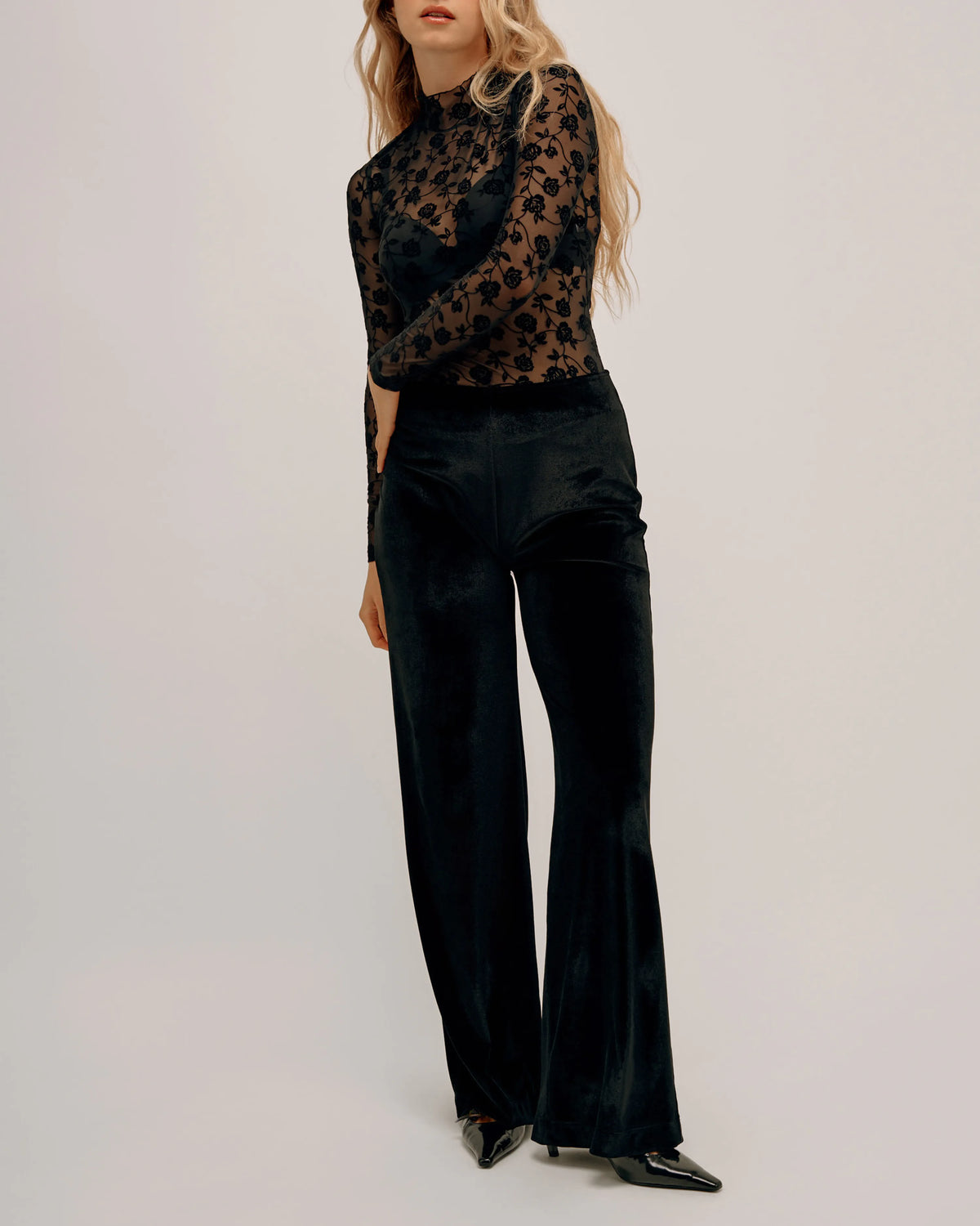 Flocked Tulle High-Neck Top